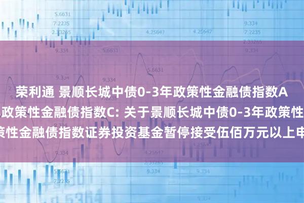 荣利通 景顺长城中债0-3年政策性金融债指数A,景顺长城中债0-3年政策性金融债指数C: 关于景顺长城中债0-3年政策性金融债指数证券投资基金暂停接受伍佰万元以上申购及转换转入业务的公告